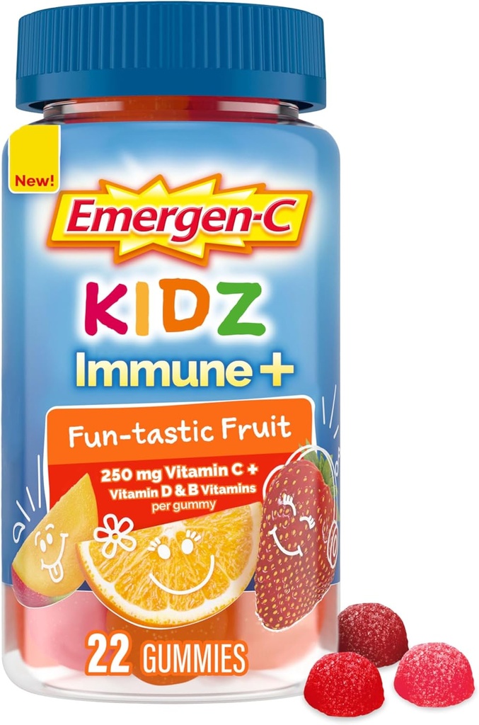 Emergen-C Kidz Immune +免疫サポート栄養補助食品、ビタミンC、ビタミンB、ビタミンD、免疫サポート、ファンタスティックフルーツ風味のグミ - 22カウント