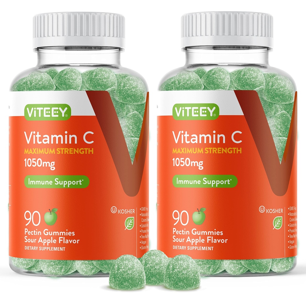 大人のためのViteeyのChewableビタミンCのグミ - 1050mgの最高の強さの免疫サポート補足- ビーガン、グルテンフリー- 180の計算