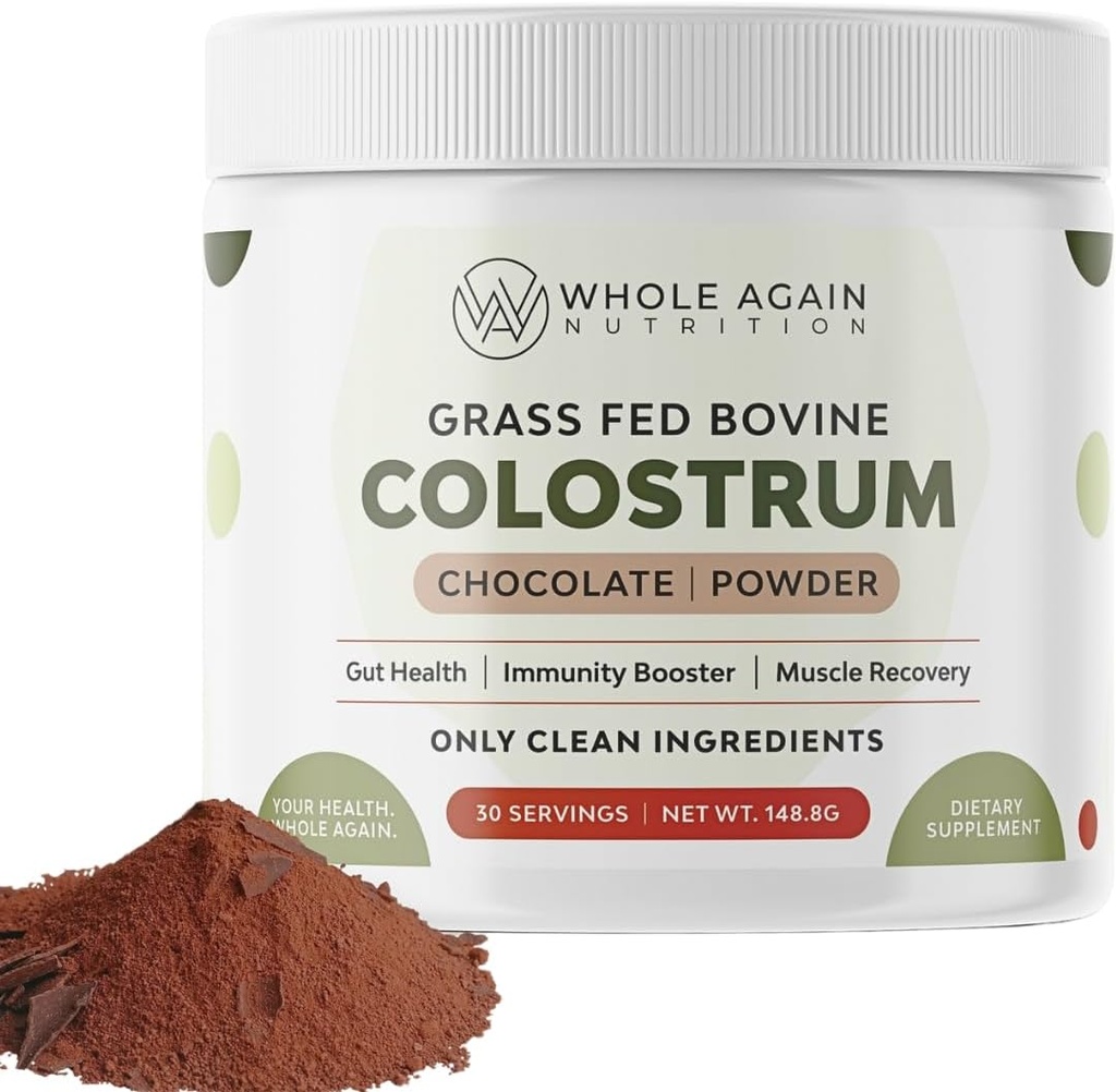 Organic Grass Fed Bovine Colostrum for Humans - New Zealand Sourced - Immunoglobulin (IgG Supplement) - 30 Servings, Chocolate