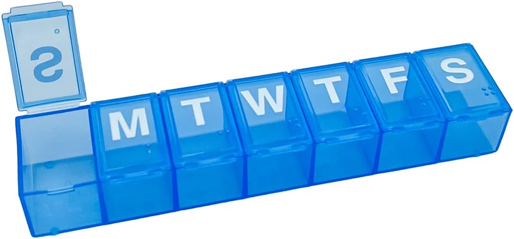 ベーシックケアウィークリー(7日間)ピルオーガナイザー、ビタミンプランナー、薬箱、中型コンパートメント、青