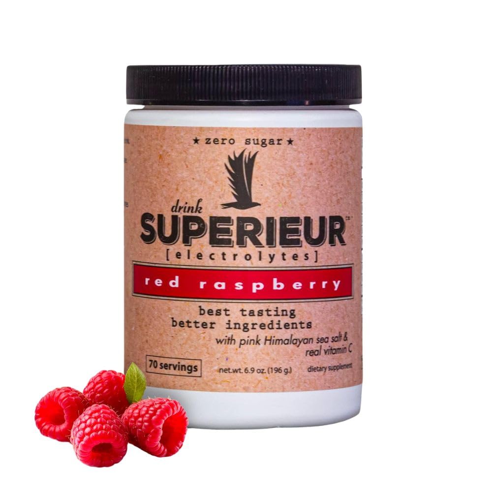 Superieur電解液 - 植物ベースの電解液サプリメントw / 海ミネラル水分補給&回復 - Ketoフレンドリー、非GMO、ゼロ砂糖、ビーガン健康スポーツドリンクパウダー - ラズベリー(70サービング)