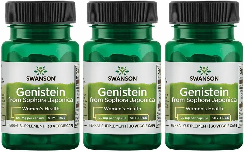 Swanson Soy-Free Genistein - 女性のための植物ベースの天然サプリメント - 快適性とバランス - (60ベジギーカプセル、125mg各) 3パック