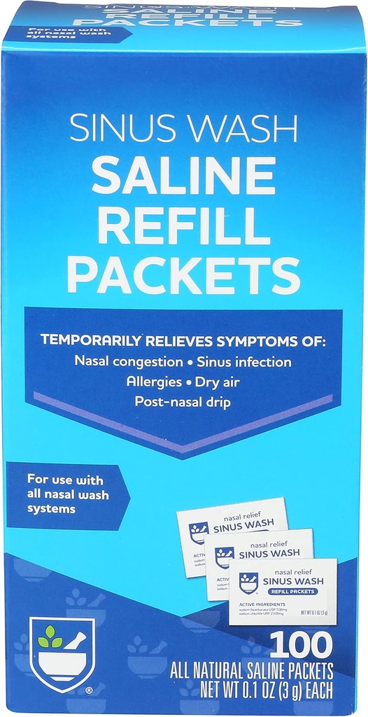 Rite Aid Sinus Wash Refill Kit, 個人的にラップされた Saline Packets - 100 カウント | ナスール/アレルギーリリーフ ネットポットのサリンソリューション | 鼻リンス