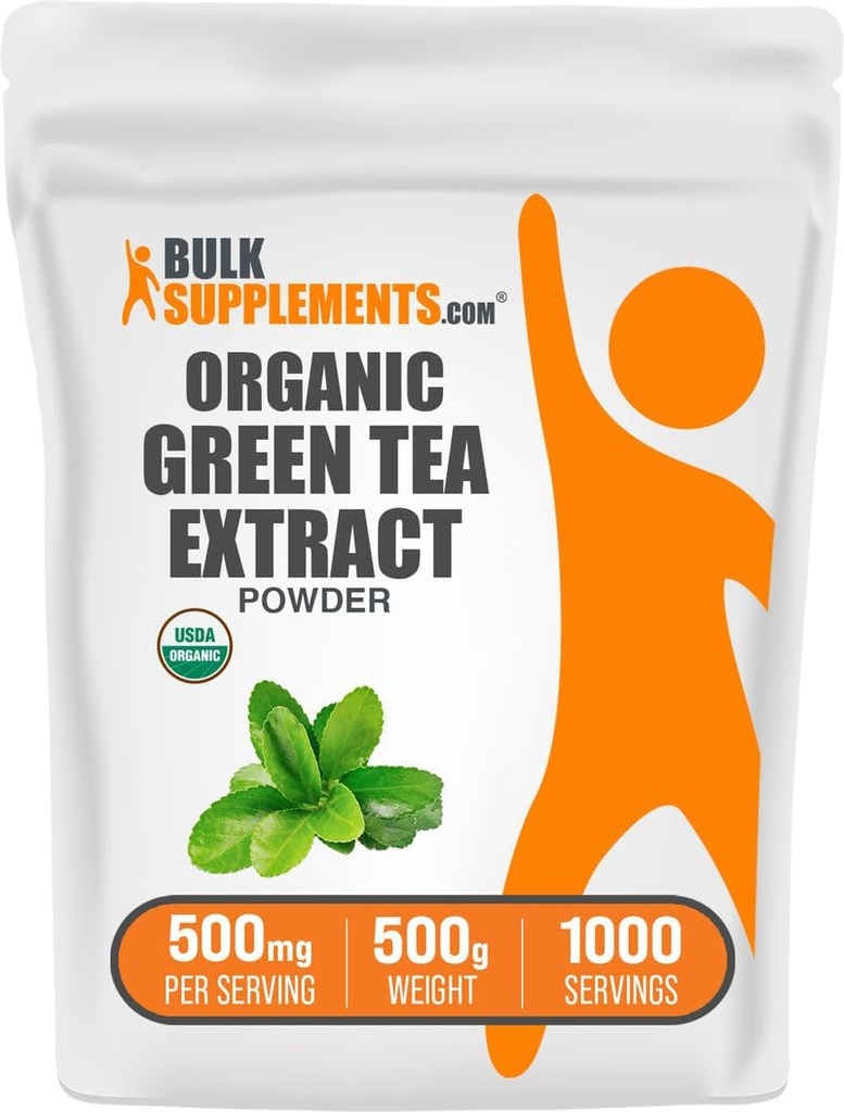 BulkSupplements.comオーガニックグリーンティーエキスパウダー - オーガニックグリーンティーパウダー、ポリフェノールサプリメント - ビーガン&グルテンフリー、500g(1.1ポンド)(パッケージ1)