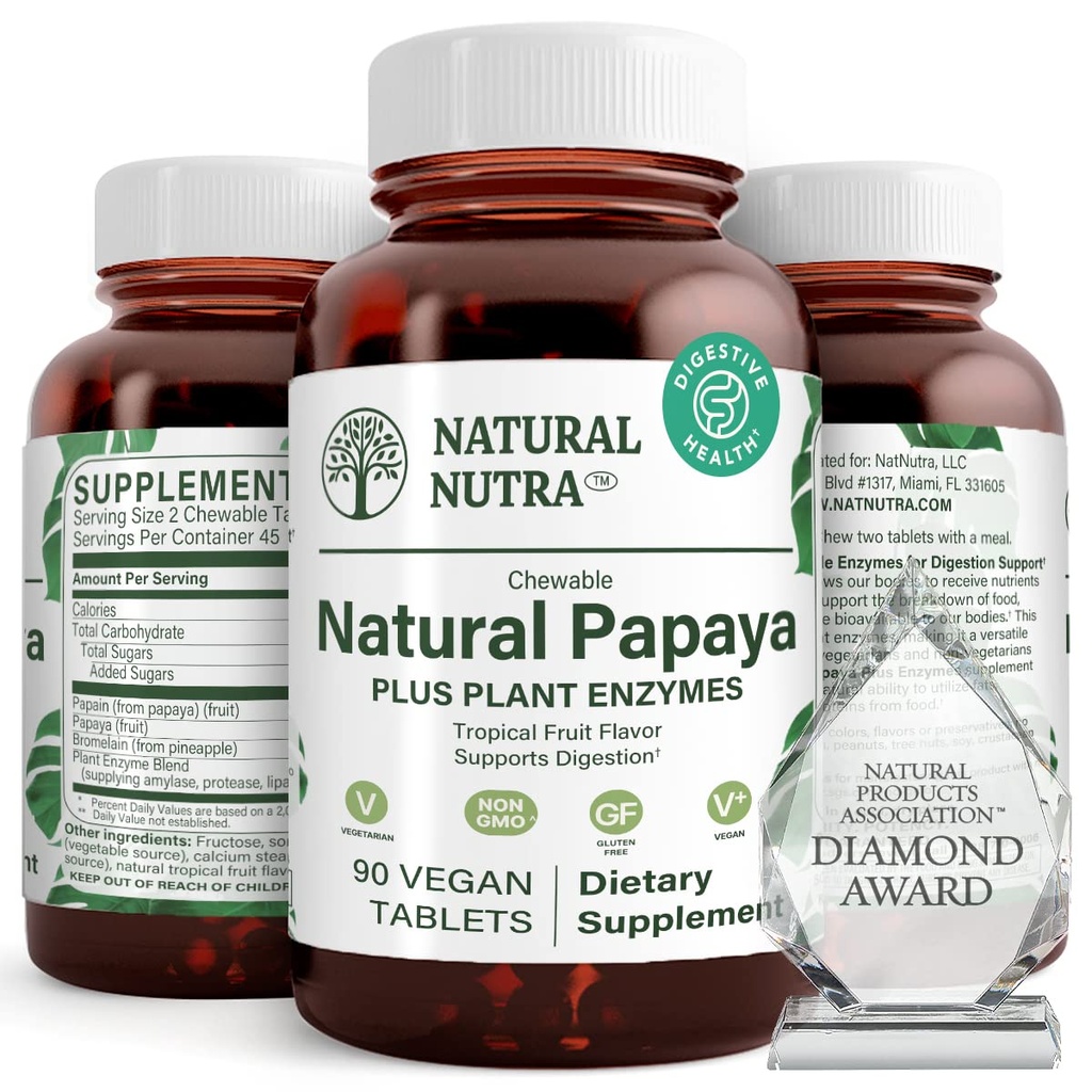 消化およびボディ クレンジングのための自然なNutra PapayaのChewable酵素-サポート消化器の健康、Easeの胃腸の不快感-栄養素吸収および膨脹を減らす- 90のビーガン タブレット