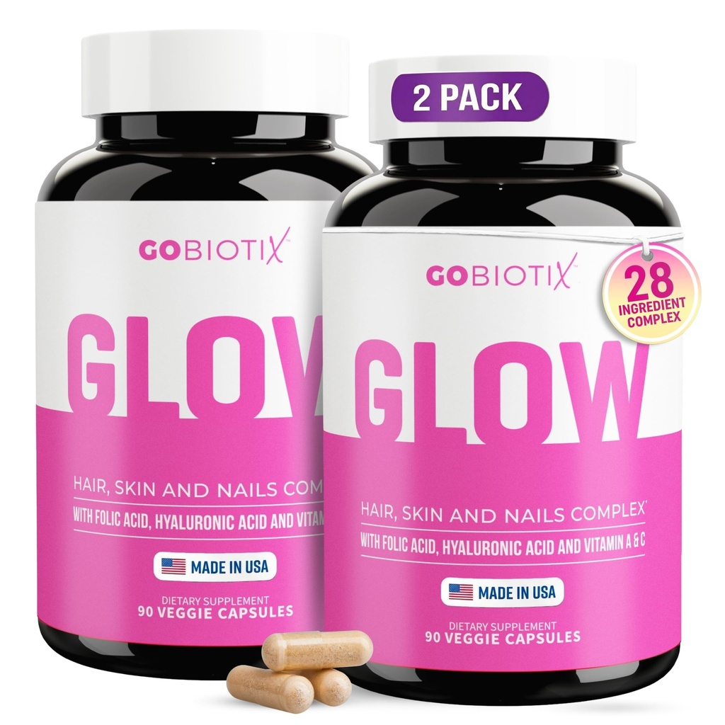 GOBIOTIX Hair, Skin & Nails Vitamins for Women — 10,000mcg Biotin, Hyaluronic Acid & MSM — 28 Vitamins with Folate & Iron — Supports Hair & Nail Growth — 2-Pack, 180 Capsules