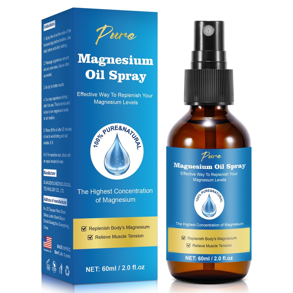 純粋なマグネシウムの油スプレー、マグネシウムのスプレー、フィート、マグネシウムのガラス ビン、2 の fl oz/60ml、吸収し、使用すること容易な