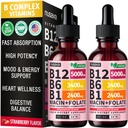 (2パック)ビタミンB12とB6液体ドロップ、B12サブリンガルビタミンBコンプレックス - B12ビタミン5000mcg - エネルギー、脳、および27,200 mcg、イチゴ、80のサービングとハートサポートのためのB12メチルコバルミン