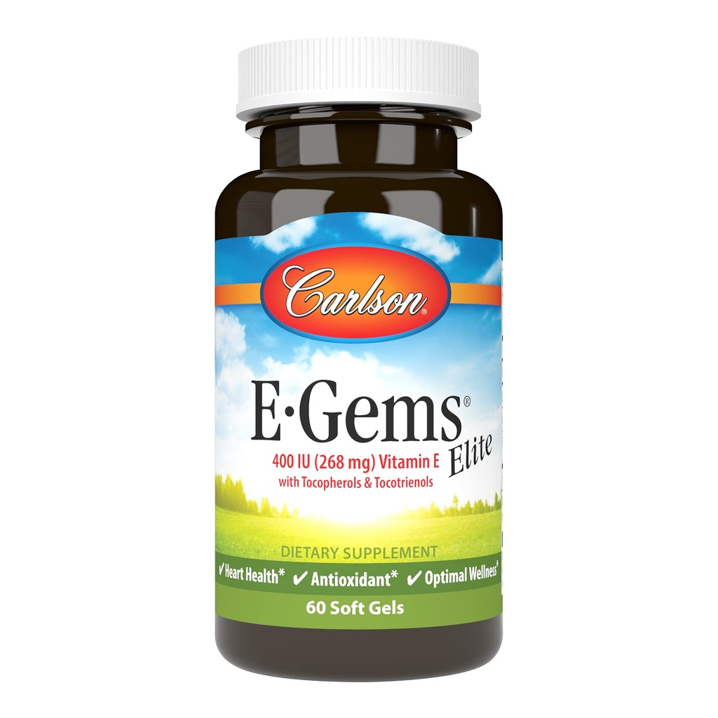 カールソン - E-Gems Elite、トコフェロール&トコトリエノール、心の健康&最適なウェルネス、抗酸化剤、60ソフトゲルと400 IUビタミンE