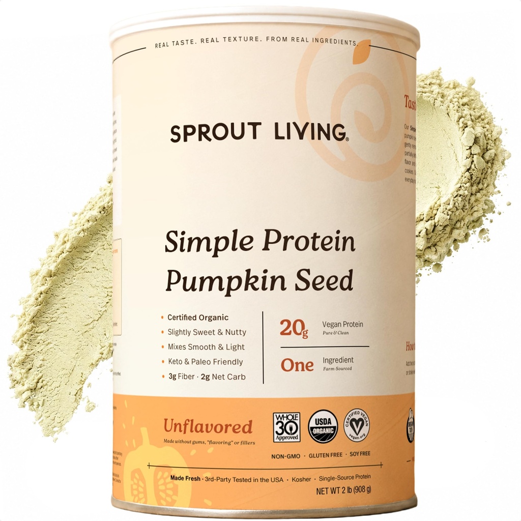 Sproutリビング有機カボチャ種子タンパク質粉末、非風味、人工甘味料のない植物ベースのタンパク質粉末の20グラム、非乳製品、非GMO、ビーガン、グルテンフリー(1ポンド、30サービング)