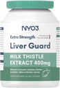 NYO3 Milk Thistle Liver Detox Supplement 400mg with Dandelion Root & Artichoke Silymarin, 60 Capsules Liver Cleanse Liver Support Herbal Health Supplement, Antioxidant Support