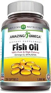 Amazing Omega Fish Oil 1000 mg Softgels Supplement | Omega-3, 180 mg EPA. 120 mg DHA | High Potency (400 Count | 2 Pack)