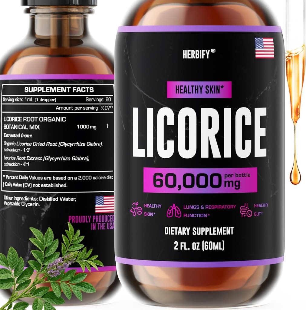 HERBIFY Licoriceの根のエキス-強力なLicoriceの補足-肺サポート補足-皮の健康および免疫サポートのためのLicoriceのエキス-米国で作って下さい- 2oz