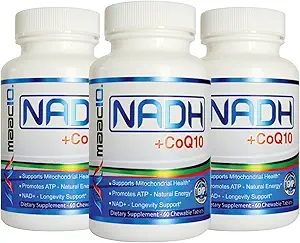 MAAC10 NADH + CoQ10 Chewableタブレット(3-Pack - 180錠) | 50mg PANMOL® NADH + 100mg CoQ10は疲労、エネルギーおよびNAD+、非GMO、グルテンフリー、ベジタリアン(3か月の供給)を支えます