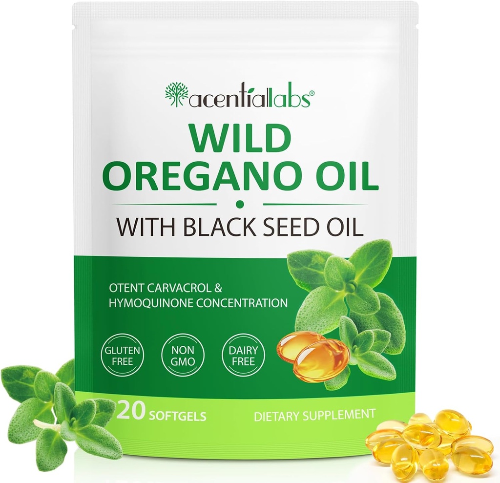Oregano Softgelsのオイル、120の計算のオレガノオイルの補足のカプセル、オレガノオイルのカプセル、165mg Carvacrol、黒い種のオイル200mgが付いているオレガノの1 6000mgオイルの2