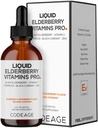 Codeage Elderberry Vitamins Pro - オーガニックブラックElderberry Liquid Drops - ビタミンC、D3、亜鉛、ブラックCurrant - 2-Month Supply - ブラックSambucus液 - 大人と子供のためのサプリメント - 4 fl oz