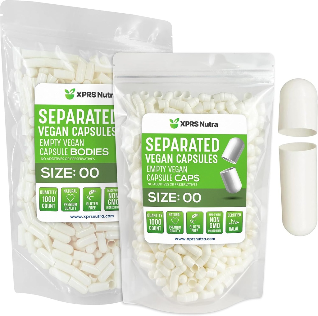 XPRS Nutraビーガンサイズ00分別カプセル - 1000カウントプレミアム空のカプセルは、バッグで分離 - 00ピルはDIYサプリメント充填のために空に(白)