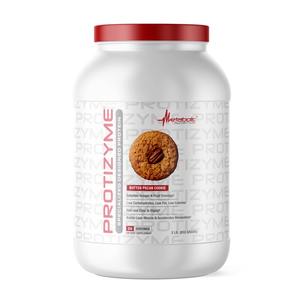 メタボリック栄養、Protizyme、100%の乳清蛋白質の粉、高い蛋白質、低い炭水化物、低い脂肪の乳蛋白質、消化器系酵素、24の必須ビタミンおよび鉱物、バターのペカンのクッキー、2ポンド(26のサー)