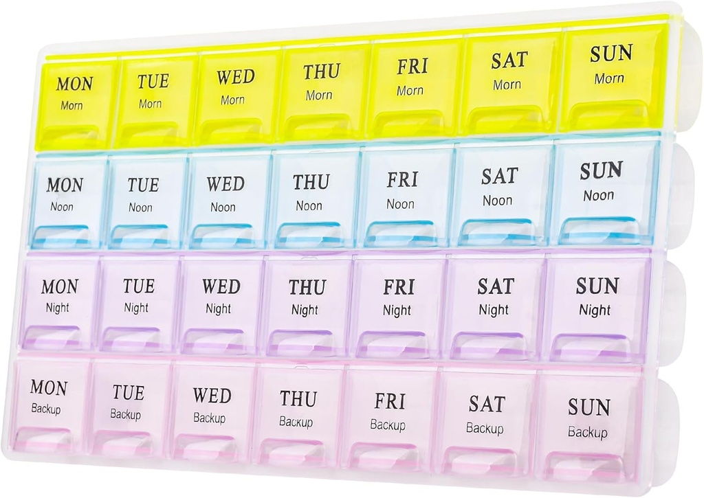 大きい週刊の丸薬のオルガナイザー 4 回 1 日、湿気防止の証明 7 日の丸薬箱、ピルのビタミンの魚油の補足(黄色)のための携帯用旅行丸薬の箱