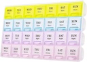 大きい週刊の丸薬のオルガナイザー 4 回 1 日、湿気防止の証明 7 日の丸薬箱、ピルのビタミンの魚油の補足(黄色)のための携帯用旅行丸薬の箱