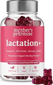 Mother's Promise Lactation Supplement Gummies for Breast Milk Production Increase | Postnatal Lactation Support for Breastfeeding, Nursing & Lactating with Fenugreek, Moringa & Milk Thistle | Vegan
