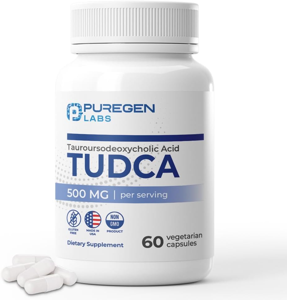 ピュアゲンラボ TUDCA(Tauroursodeoxycholic acid) 500mg/サービング、Bile Salts Liverサプリメント | 有害な添加剤はありません | 非GMO | グルテンフリー | アメリカ製 - 60個のベジタリアンカプセル