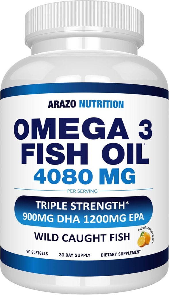 アラゾー栄養ワイルドキャッチオメガ3フィッシュオイル - 90ソフトジェル - 4,080mgハイEPA 1200mg DHA 900mgレモン風味バープレスSoftgels