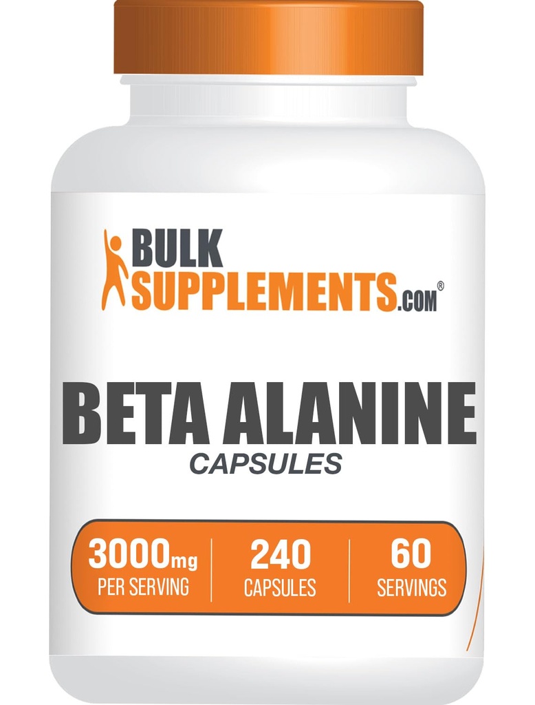 BulkSupplements.comベータアラニンカプセル - ベータアラニンサプリメント、プレワークアウトサプリメント - グルテンフリー、サービングあたり4カプセル、(3000mg)、240カウント(パッケージ1)