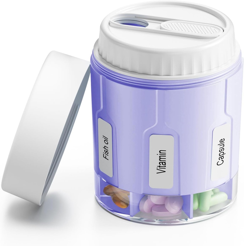 Davikyの丸薬のびんのオルガナイザー、7つの大きいコンパートメントが付いている補足のオルガナイザー、旅行丸薬ディスペンサーの2つのふたが付いている丸薬箱(紫色)