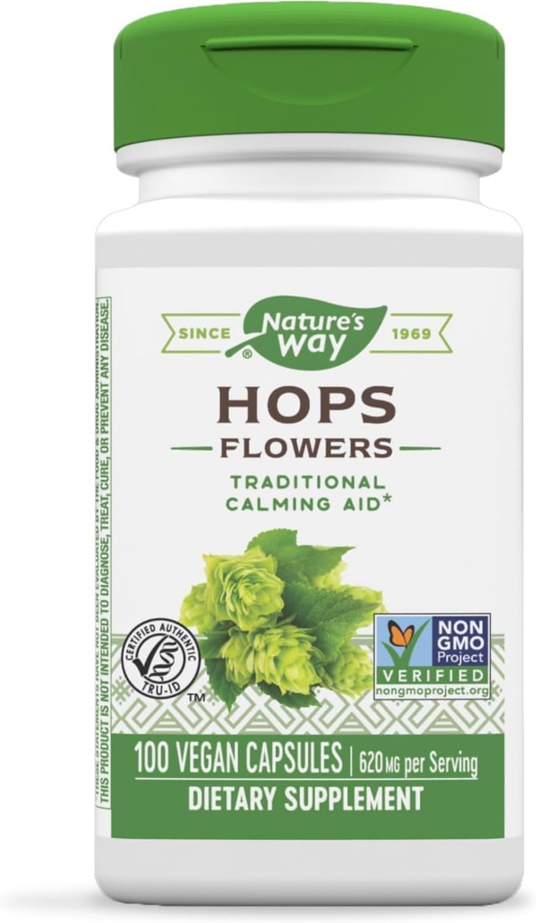 Nature's Way Hops Flowers - 伝統的なCalming Aid* - 620 mg Hops 花/ 2カプセルサービング - ハーブサプリメント - 完全菜食主義者の、グルテンフリー&乳製品無料 - 100カプセル