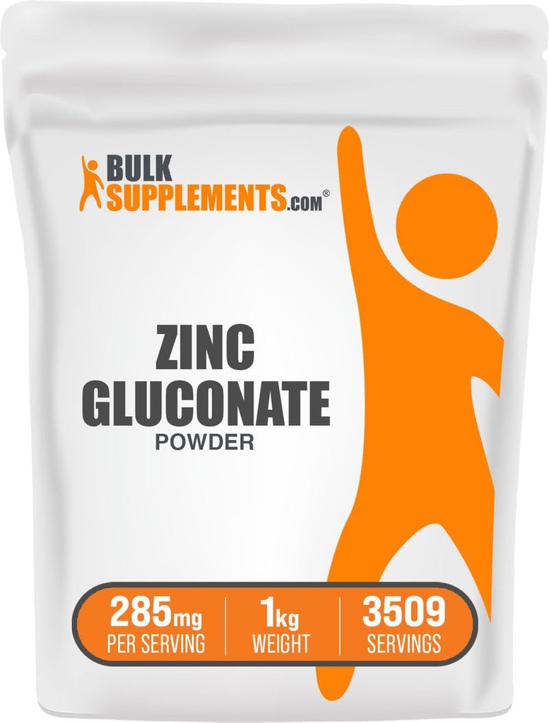 BulkSupplements.com亜鉛グルコネートパウダー - 亜鉛40mg、免疫サポートのためのミネラルサプリメント - グルテンフリー、サービングあたり285mg、1kg(2.2ポンド)(パッケージ1)