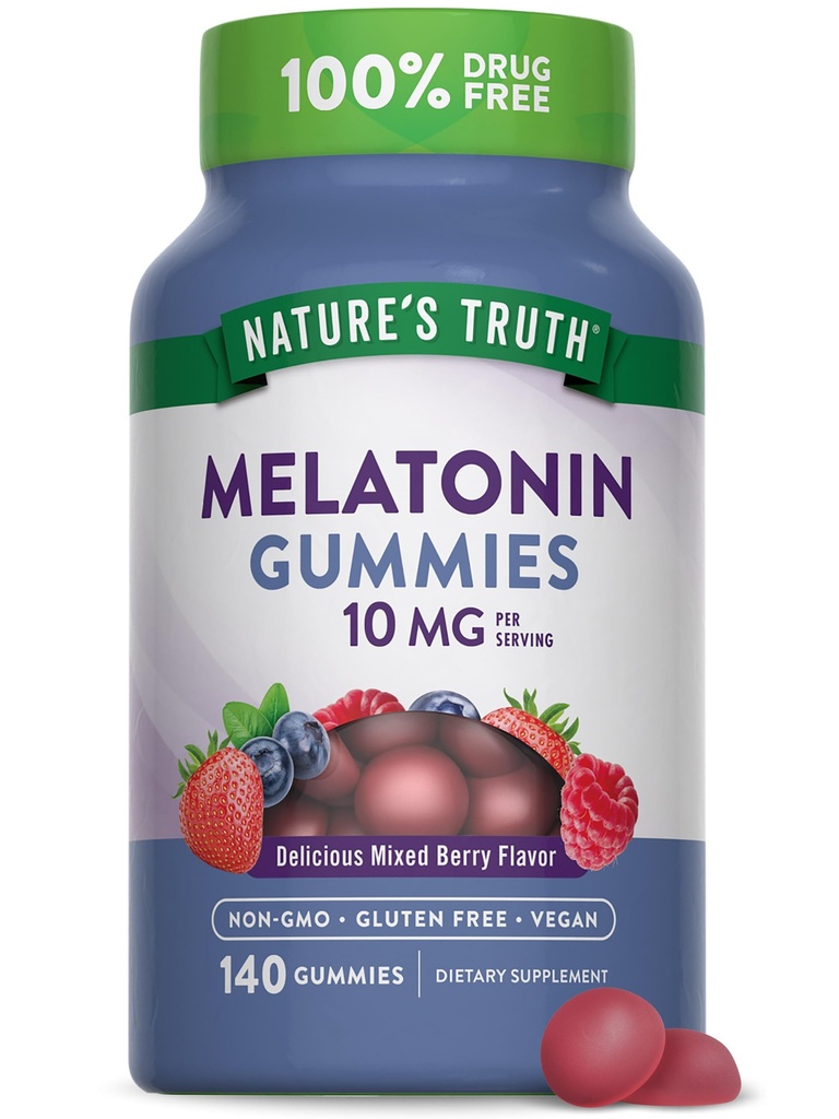 Nature's Truth Melatonin Gummies | 10mg | 140カウント | ベリーフレーバー | ヴィーガン・非GMO・グルテンフリー・大人向けサプリメント