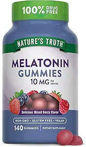 Nature's Truth Melatonin Gummies | 10mg | 140 Count | Berry Flavor | Vegan, Non-GMO & Gluten Free Supplement for Adults