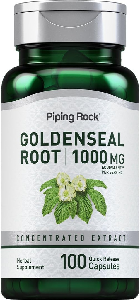 ピッピングロック ゴールデンシール ルーツ カプセル | 1000mg | 100丸薬 | ハーブサプリメント | 濃縮エキス | 非GMO、グルテンフリー
