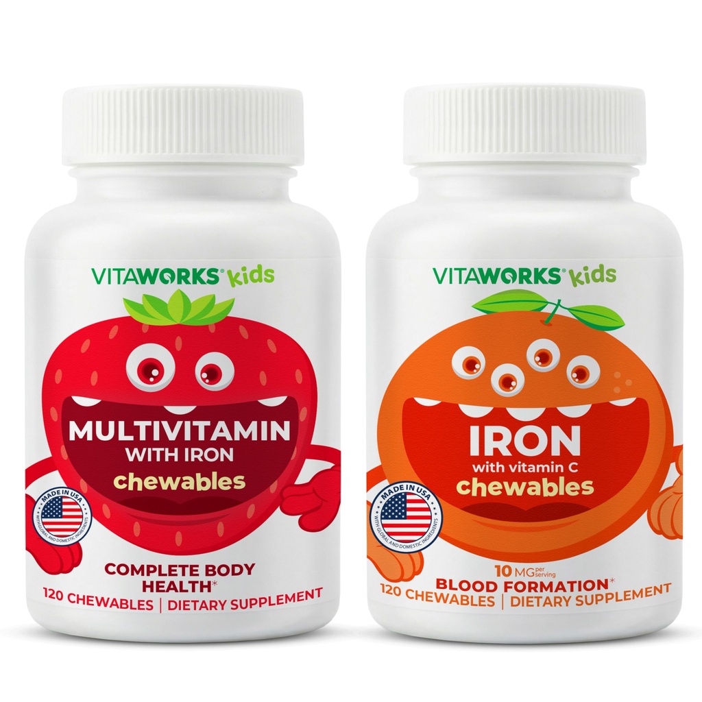 子供のMultivitaminのChewables +鉄10mg +ビタミンCのChewablesの束