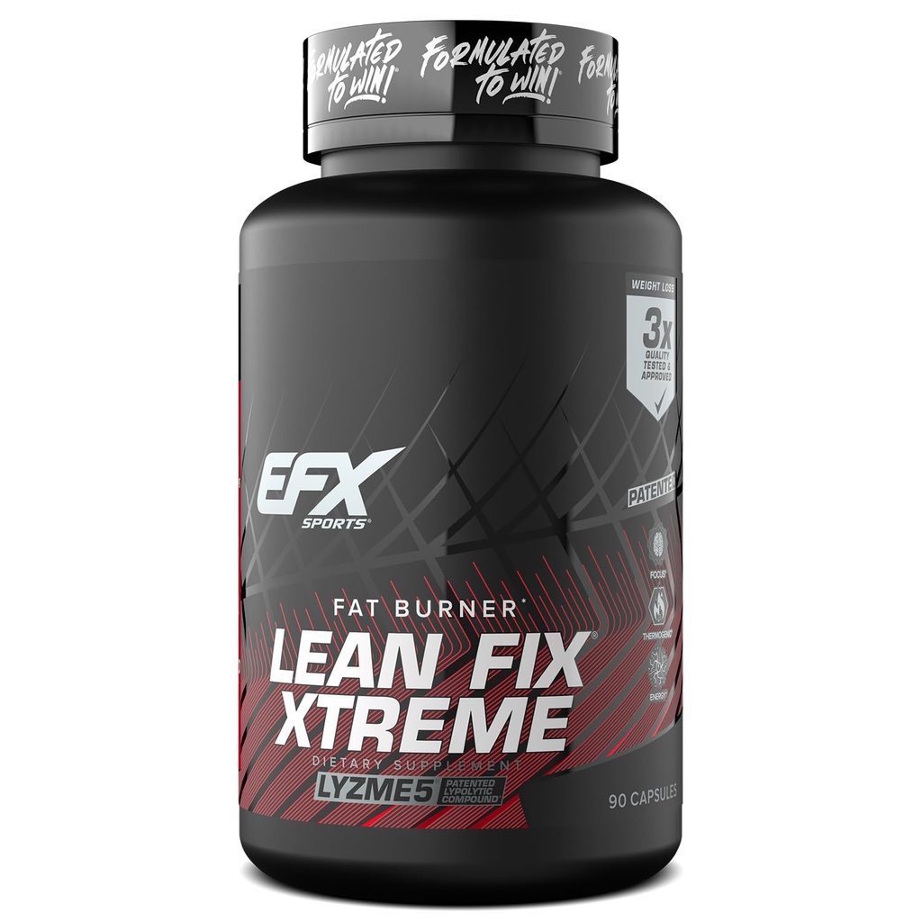 EFX Sports Lean Fix Xtreme | 減量サプリメント | マルチ特許取得済みの脂肪燃焼フォーミュラ | Lyzme 5 | 30サービング、90カプセル