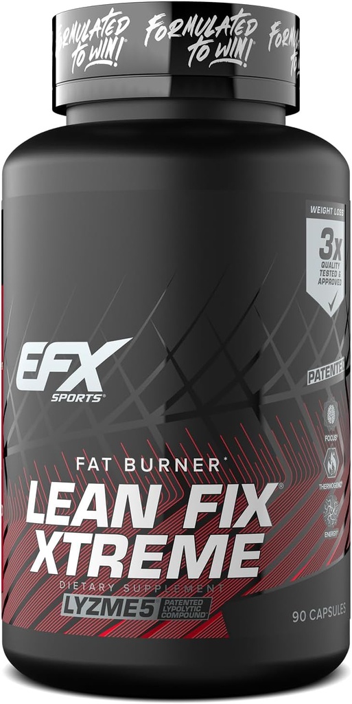 EFX Sports Lean Fix Xtreme | 減量サプリメント | マルチ特許取得済みの脂肪燃焼フォーミュラ | Lyzme 5 | 30サービング、90カプセル