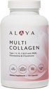 Alaya Naturals Hydrolyzedマルチコラーゲンペプチドタンパク質カプセル - タイプI、II、III、V、X草種子、鶏、MSM + GC(カプセル - 120カウント)とマリンコラーゲンサプリメント