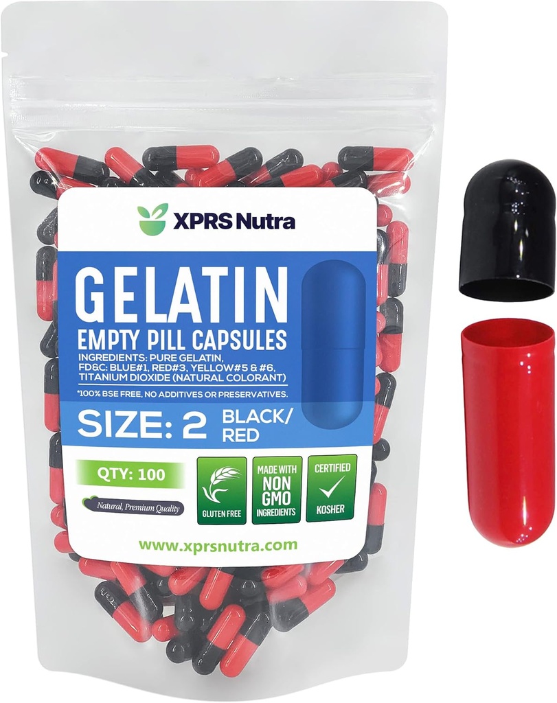 XPRSのNutraのサイズ2の空のカプセル- 100の計算の空のゼラチンのカプセル-Pills DIYのカプセルの詰物-Do-It-Yourselfの補足のための純粋な牛のゲルの帽子(黒/赤)