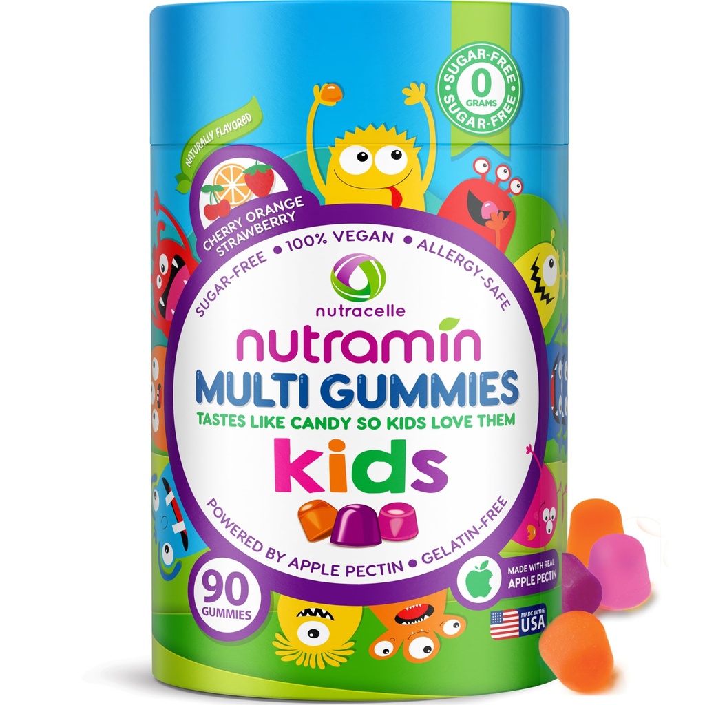 Nutracelle NUTRAMINシュガーフリー、アレルゲンフリー100%ビーガンガミー子供向けマルチビタミン - あなたの子供が大好き - 90のカウントボトル