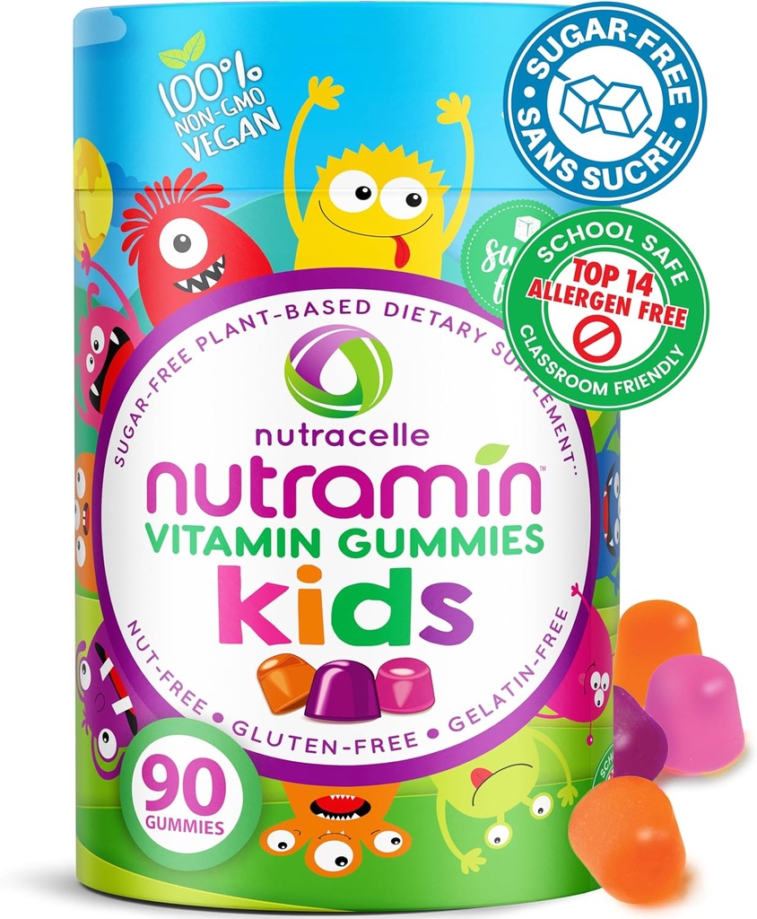 Nutracelle NUTRAMINシュガーフリー、アレルゲンフリー100%ビーガンガミー子供向けマルチビタミン - あなたの子供が大好き - 90のカウントボトル
