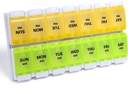 Sukuos AM PM 週刊ピルオーガナイザー 7 日, 2 回簡単なプッシュボタン付き薬ピル ボックス, BPA 魚油/サプリメントのための無料のビタミン ケース, 簡単に清掃 (黄色&グリーン)