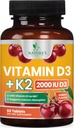 Vitamin D3 K2 2000 IU Plus with K2 (MK-7) 75 mcg - Vitamins D & K Complex Supplement for Bone, Teeth, Muscle, Calcium Absorption, Supports Immune & Heart Health, Non-GMO Chewable Formula - 60 Tablets