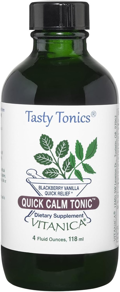 Vitanica Quick Calm Tonic - Stress Support Supplement - Herbal Supplement with Lavender, Valerian Root, Kava Root & Passionflower Herb - BlackBerry Vanilla - Pro Logo - 4 Fl Oz (118 mL)