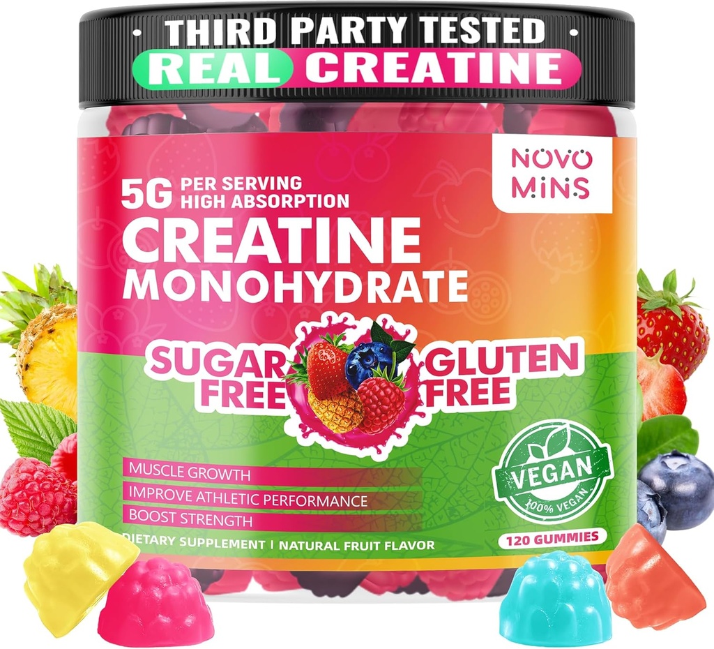 novomins の人及び女性のためのクレアチンの Monohydrate Gummies 5000mg、筋肉強さ、筋肉建築者、エネルギー ブースト、プレワークアウトの補足(120の計算)のためのChewablesのクレアチンの Monohydrate