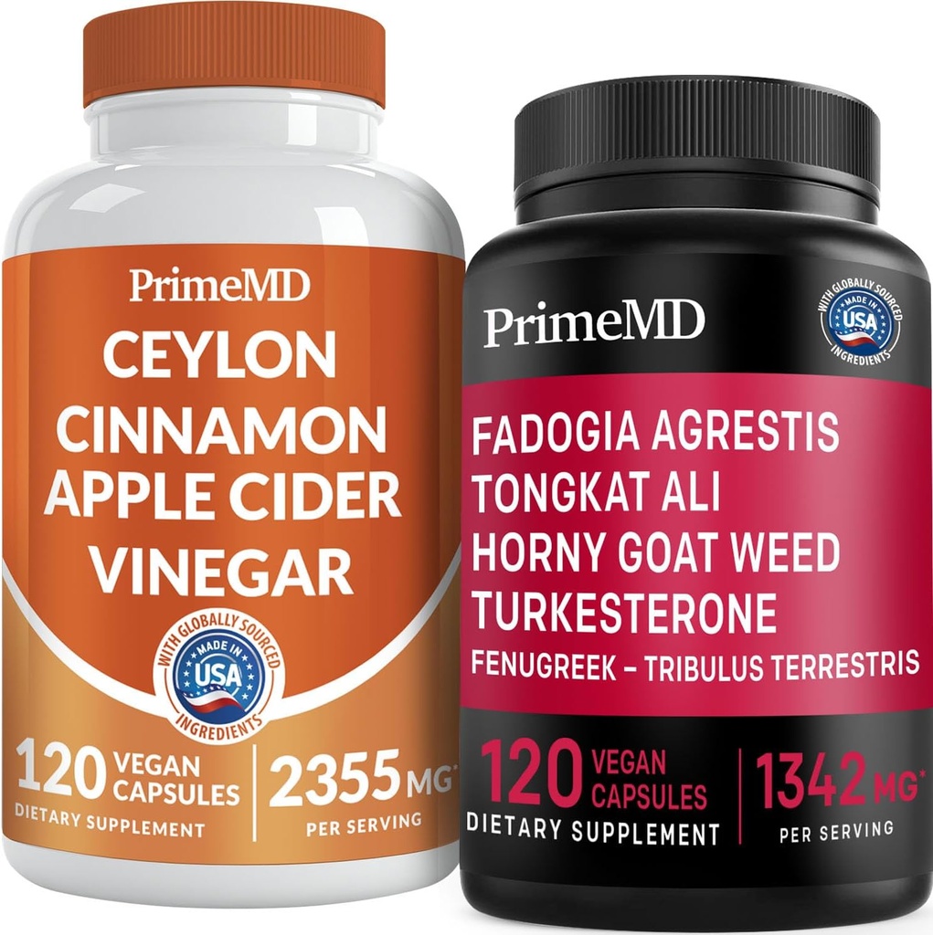 Ceylon Cinnamon (1pk) and Fadogia Tongkat Ali (1pk) Supplement Bundle - Potent Vitamins for Heart, Energy, Muscle, Testosterone, & Immune Support - Non-GMO, Vegan, Gluten-Free