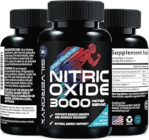Extra Strength Nitric Oxide Supplement 3X Strength L Arginine, Citrulline Malate, AAKG, Beta Alanine - Premium Muscle Supporting Nitric Booster - Natural Energy & Heart Health Support - 180 Capsules
