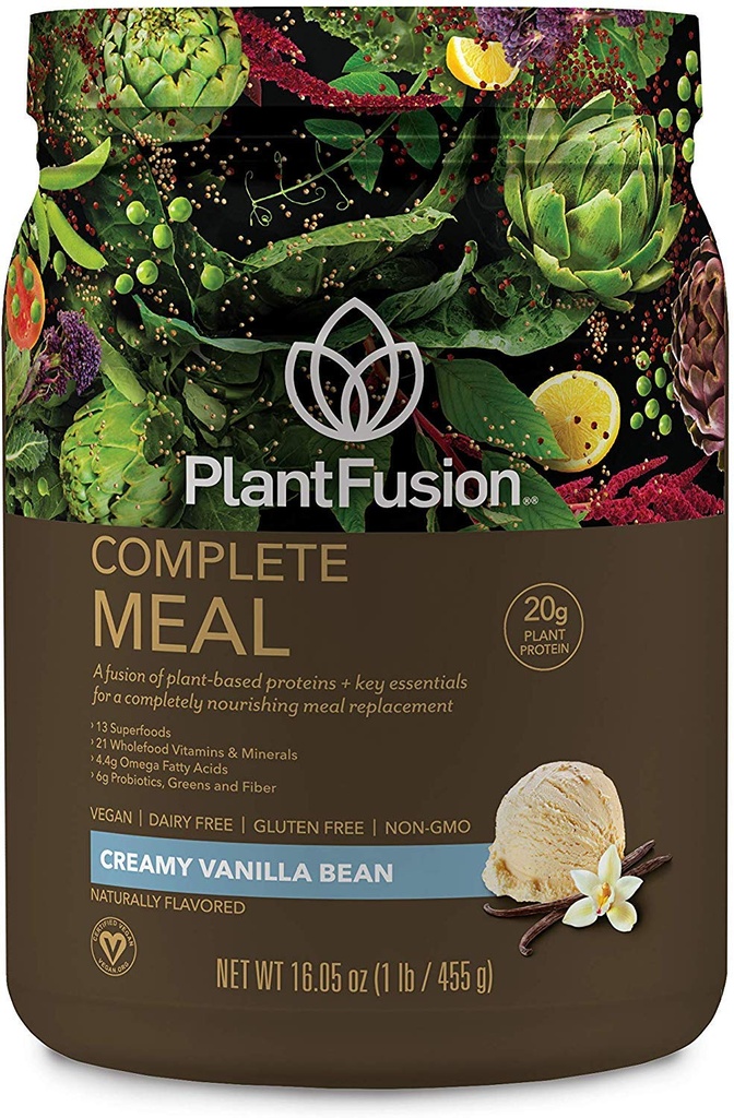 PlantFusion 完全な食事の取り替えの揺れ - 植物はスーパーフード、緑及びプロバイオティクスが付いている蛋白質の粉を基づかせていました - 完全菜食主義者のグルテンフリー、大豆は放します、非酪農場、砂糖無し、非GMO -バニラ 1 lb