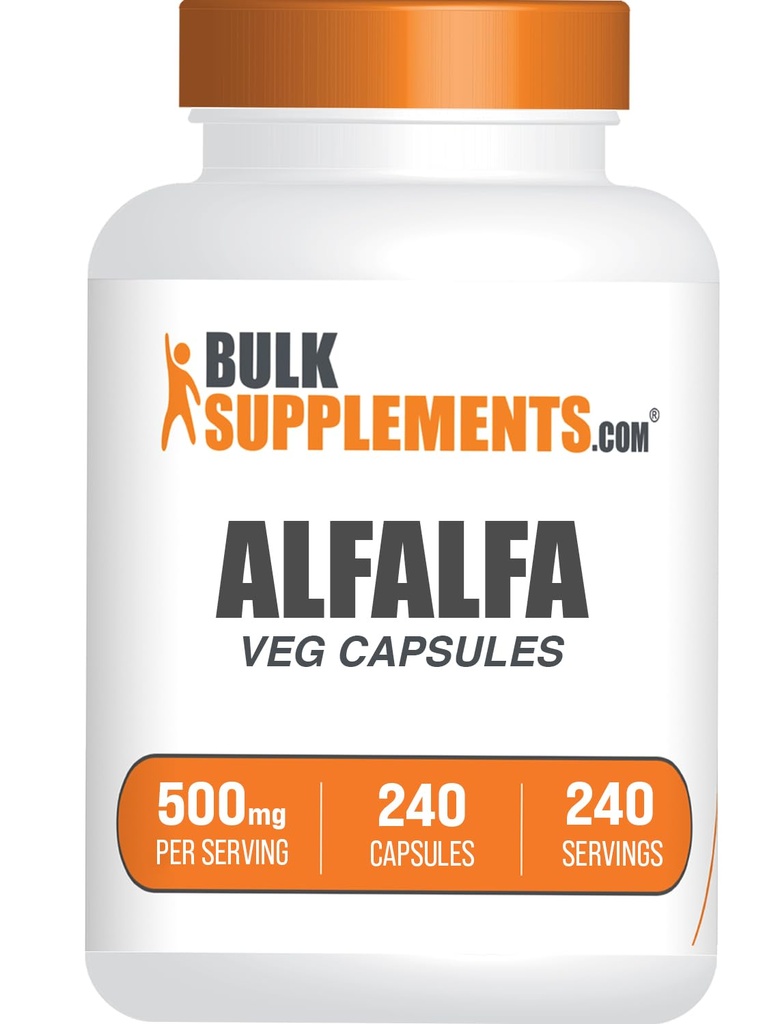 BulkSupplements.comアルファルファエキスカプセル - Alfalfaサプリメント、グリーンスーパーフードサプリメント、アルファルファカプセル - グルテンフリー、1カプセル/サービング、240ベジカプセル(パッケージ1)