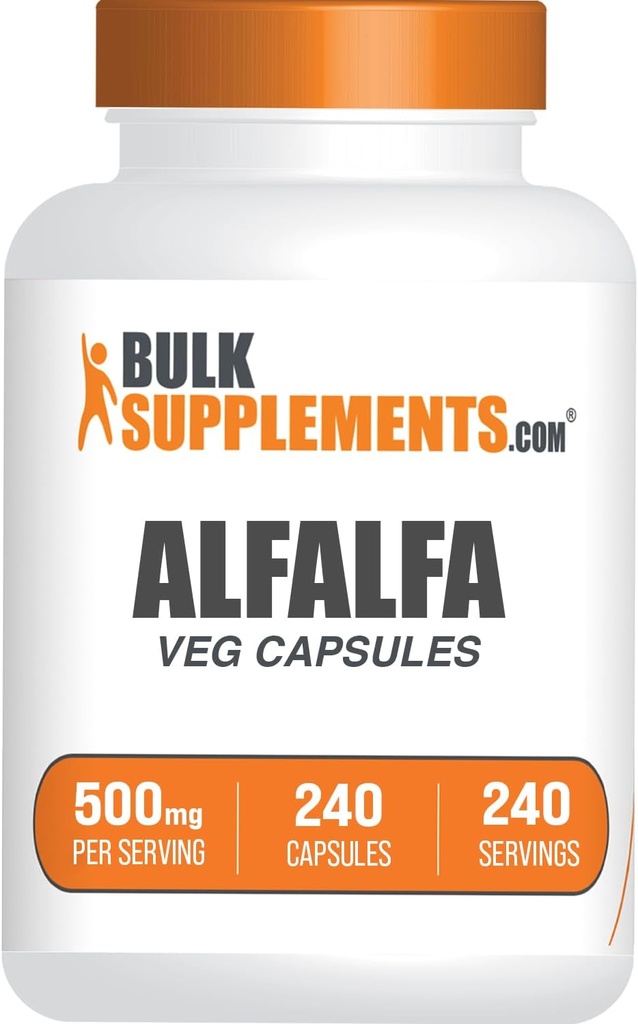 BulkSupplements.comアルファルファエキスカプセル - Alfalfaサプリメント、グリーンスーパーフードサプリメント、アルファルファカプセル - グルテンフリー、1カプセル/サービング、240ベジカプセル(パッケージ1)